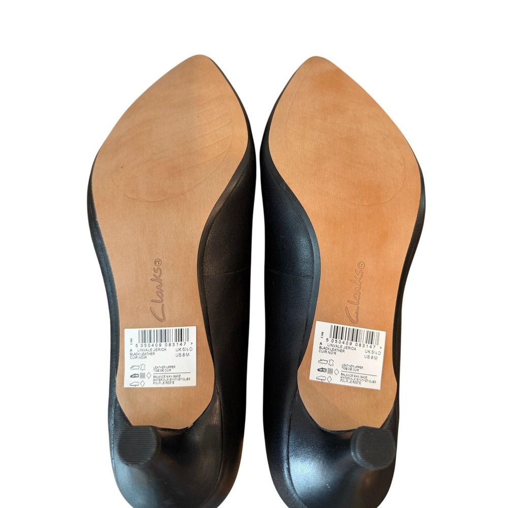 Clarks Linvale Jerica Black Leather Pointed Toe Kitten Heel Pumps Women 8M -NWOB - Picture 6 of 8